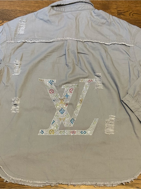 Source Unknown Jackets & Blazers - Custom 1 of a kind Gray woman’s Fall Shacket LV likeRhinestone design by xoxo,
